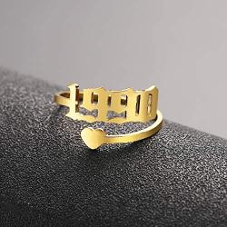 Year Open Ring for Women,Initial Number Birth Year Ring Adjustable Promise Rings Engagement Wedding Band Gold/Silver Stainless Steel Ring for Girl Delicate Jewelry Gift