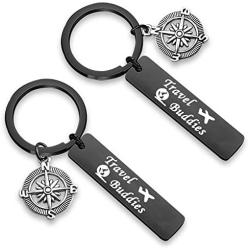 WUSUANED Travel Buddies Compass Keychain Travel Gift for Travel Friends Wanderlust Travel Lovers