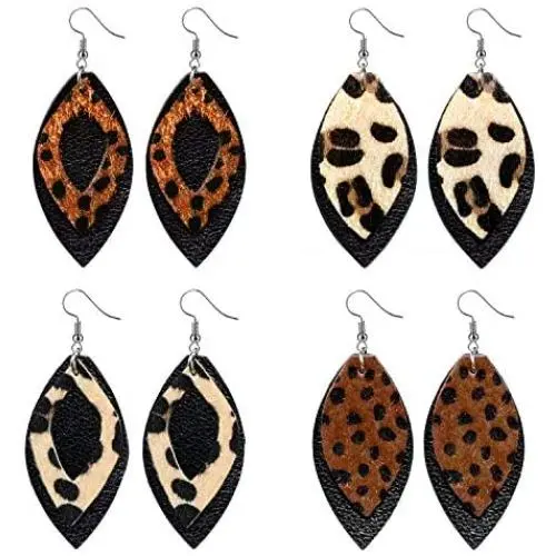Leather Earrings Lightweight Faux Leather Leaf Earrings Teardrop Dangle Handmade Floral Leopard Print for Women Girls Leather Earrings Lightweight Faux Leather Leaf Earrings Teardrop Dangle Handmade Floral Leopard Print for Women Girls