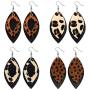 Leather Earrings Lightweight Faux Leather Leaf Earrings Teardrop Dangle Handmade Floral Leopard Print for Women Girls