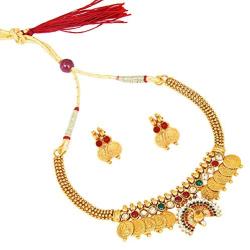 Bodha 22K Traditional Indian Bollywood Designer Gold Coin Necklace Jewelry Set for Girls & Women (SJ_2688)