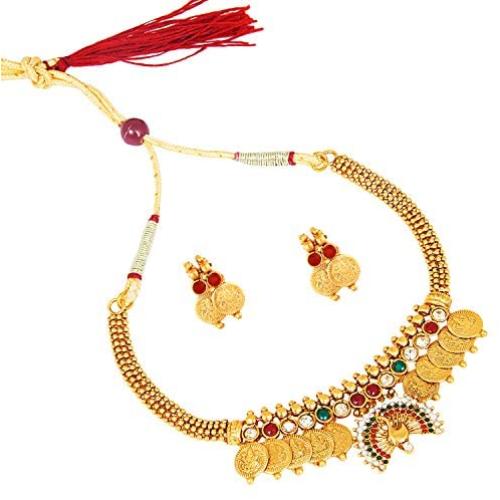 Bodha 22K Traditional Indian Bollywood Designer Gold Coin Necklace Jewelry Set for Girls & Women (SJ_2688)