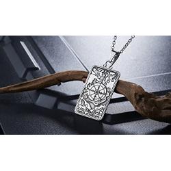 4ZOM Silver Stainless Steel X Wheel of Fortune Tarot Card Pendant Necklace