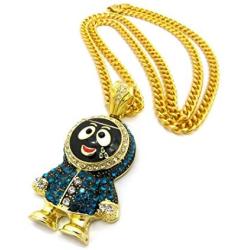 Shiny Jewelers USA Mens Iced Out Gold Silver Eskimo Pendant Box, Rope Cuban Link Chain Necklace