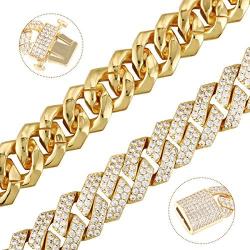 PY BLING Hip Hop Mens Full Iced Out 15mm 18K Gold/White Rose Gold Plated CZ Miami Cuban Link Chain Choker 18''-24'' Necklace or 8.5'' Bracelet