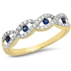 Dazzlingrock Collection 10K Gold Round Blue Sapphire & White Diamond Ladies Bridal Stackable Anniversary Wedding Swirl Ring