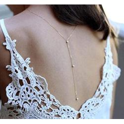 BERYUAN Women Simple Sexy Creative Pearl Back Chain Necklace Bridal Back Drop Necklace Bridal Wedding Chain Jewelry for Women and Girls (Gold)