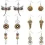 6 Pieces Steampunk Earrings Vintage Clockwork Earrings Clock Gear Earrings Antique Mix-tone Drop Earrings, 6 Styles
