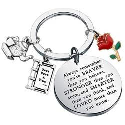KUIYAI Beauty and The Beast Keychain Fairytale Jewelry Belle Rose Charm Keychain Inspirational Gifts Always Remember You’re Braver Than You Believe Keychain