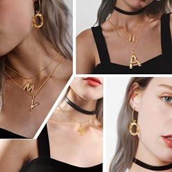 FOCALOOK Small Bamboo Initial Letter Pendant Necklace 18K Gold Plated Choker Necklaces for Women 14-16 Inch Adjustable