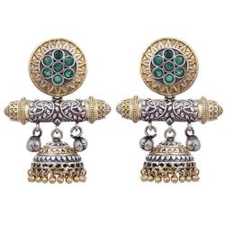 Aheli Traditional Dual Tone Fancy Designer Faux Stone Oxidized Jhumki Jhumka Earrings Indian Ethnic Boho Jewelry for Women