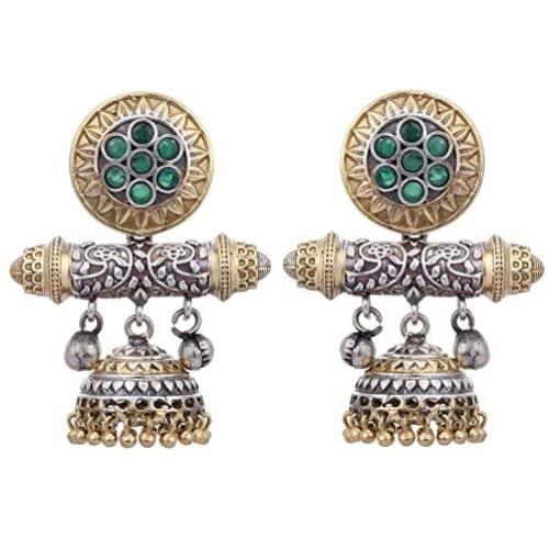 Aheli Traditional Dual Tone Fancy Designer Faux Stone Oxidized Jhumki Jhumka Earrings Indian Ethnic Boho Jewelry for Women