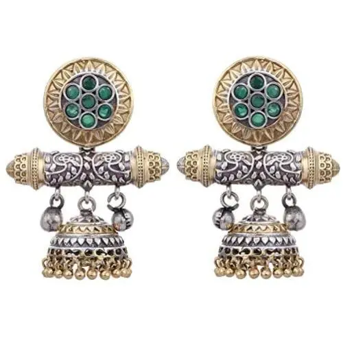 Aheli Traditional Dual Tone Fancy Designer Faux Stone Oxidized Jhumki Jhumka Earrings Indian Ethnic Boho Jewelry for Women