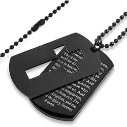 West Coast Jewelry Crucible Black Plated Stainless Steel Dog Tag Cross Necklace with Lords Prayer, Double Dog Tag Pendant, 24'' Chain