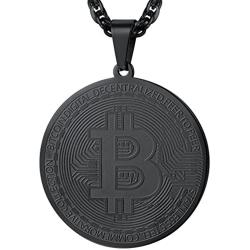 PROSTEEL Bitcoin Digital Pendant Necklace Cryptocurrency Crypto World Money Bitcoin Simbol Necklace Gift for Him/Her