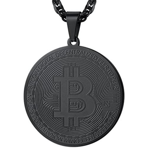 PROSTEEL Bitcoin Digital Pendant Necklace Cryptocurrency Crypto World Money Bitcoin Simbol Necklace Gift for Him/Her