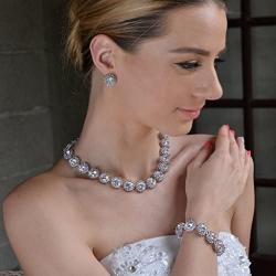 EVER FAITH Wedding Round Pave CZ Star Inspired Jewelry Set - Necklace Earrings Bracelet