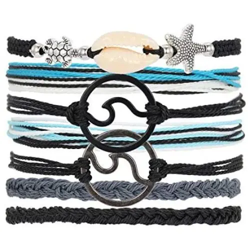 Sllrrka Bohemian Wave Shell Bracelet Set for Women Wax Coated Braided Rope Beach Jewelry Sllrrka Bohemian Wave Shell Bracelet Set for Women Wax Coated Braided Rope Beach Jewelry