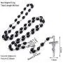 2 Pcs Rosary Bead Cross Catholic Necklace Set（Black and White） with Jesus Crucifix, Multicolor Rose Necklace Jewelry Rosary Beads Catholic Gifts
