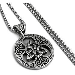 Elfasio Celtic knot Magic Both Sided Pendant Necklace Mens Stainless Steel Box Chain Jewelry(20-28inch)