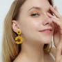 Boho Flower Stud Earrings for Women Girls Flower Shaped Daisy Earrings with Gold Bud Double Metal Flower Dangle Drop Post Earrings 4 pcs
