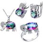 Uloveido Good Luck Big Elephant Shape Crystal Drop Pendant Necklace, Earrings and Rings Wedding Jewelry Set for Bridal Women Birthday Anniversary T485