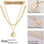 Turandoss Gold Coin Necklaces for Women, 14K Gold Plated Coin Pendant Medallion Necklace Evil Eye Elizabeth Moon and Star Sun Paperclip Chain Medallion Vintage Coin Necklaces for Women Jewelry