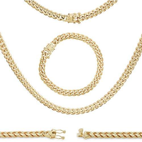 BEBERLINI Cuban Link Chain 14K Gold Plated Curb Necklace 30'' Bracelet 9.5'' Stainless Steel Fashion Jewelry for Men 6 mm - 18 mm