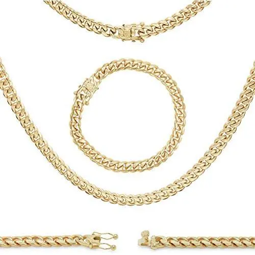 BEBERLINI Cuban Link Chain 14K Gold Plated Curb Necklace 30'' Bracelet 9.5'' Stainless Steel Fashion Jewelry for Men 6 mm - 18 mm BEBERLINI Cuban Link Chain 14K Gold Plated Curb Necklace 30'' Bracelet 9.5'' Stainless Steel Fashion Jewelry for Men 6 mm - 18 mm