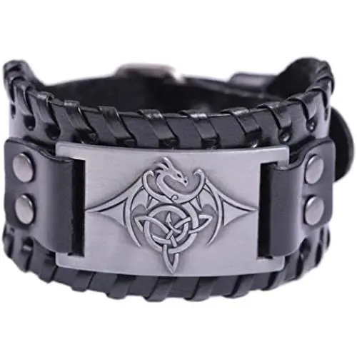 TEAMER Celtic Trinity Knot Triquetra Bracelet Wing Dragon Leather Bracelet Gift Jewelry for Men TEAMER Celtic Trinity Knot Triquetra Bracelet Wing Dragon Leather Bracelet Gift Jewelry for Men