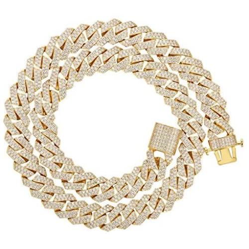 PY BLING Hip Hop Mens Full Iced Out 15mm 18K Gold/White Rose Gold Plated CZ Miami Cuban Link Chain Choker 18''-24'' Necklace or 8.5'' Bracelet