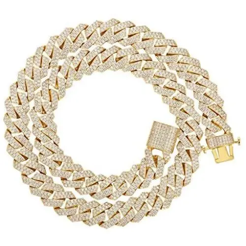 PY BLING Hip Hop Mens Full Iced Out 15mm 18K Gold/White Rose Gold Plated CZ Miami Cuban Link Chain Choker 18''-24'' Necklace or 8.5'' Bracelet
