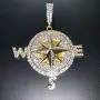Moca Jewelry Iced Out Compass Personality Style Pendant 18K Gold Plated Chain Bling CZ Simulated Diamond Hip Hop Necklace for Men Women