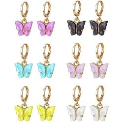 Biokia Butterfly Earrings Colorful Acrylic Butterfly Drop Earrings Womens Earrings Fashion Jewelry Gifts For Women Girls 6-12 Pairs