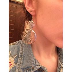 IDB Delicate Filigree Dangle Double Circle Drop Hook Earrings - Available in Silver and Gold Tones - Approx 3 1/4 inches (3.25'' / 8.2 cm) Length x 1 13/16 inches (1.81'' / 4.6cm) Wide