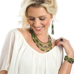 LookLove Womens Jewelry Shades of Green Bead Necklace (16'' with 3'' Extender) Earrings (3'') and Bracelet (6 Stretch Bracelets) Set