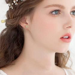 AOBOCO Flower Heart Earrings Sterling Silver Two Tone Earrings with Crystals from Austria, Hypoallergenic Stud Earrings, Anniversary Birthday Flower Jewelry Gifts for Women Daughter Girlfriend Wife