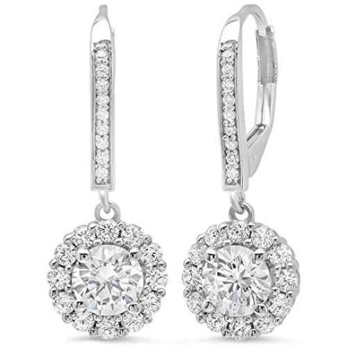 5.00 ct Round Cut Simulated Diamond Drop Dangle Earrings Solid 10K White Gold