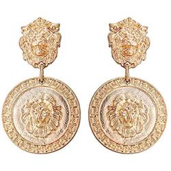 Zinc Alloy Lion Portrait Dangle Earrings Ethnic Grometric Earrings Women Party Jewelry