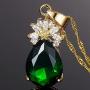 RIZILIA Pendant with 18'' Chain & Pear Cut CZ [5 Colors Available] in Yellow Gold Plated, Simple Modern Elegant