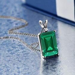 Gem Stone King 925 Sterling Silver Green Simulated Emerald and White Diamond Pendant Necklace For Women (6.52 Ct with 18 Inch Silver Chain)