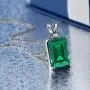 Gem Stone King 925 Sterling Silver Green Simulated Emerald and White Diamond Pendant Necklace For Women (6.52 Ct with 18 Inch Silver Chain)