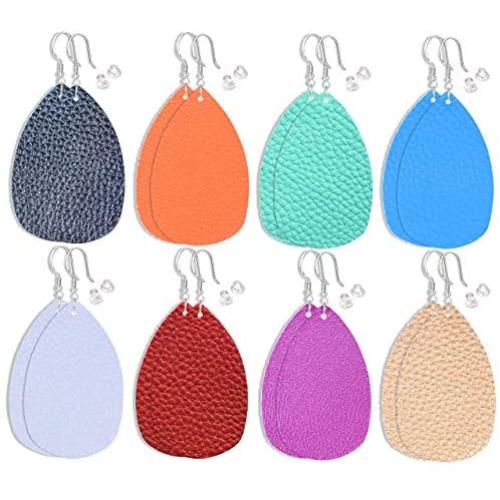 8 Pairs Lightweight Leather Earrings for Women Girls - Petal Dangle Earrings Antique Handmade Faux Leather Jewelry Classic Style for Gift