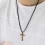 555Jewelry Stainless Steel Cross with Waterproof Adjustable Black Leather Rope