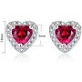 MABELLA Heart Simulated Red Ruby Pendant Necklace Stud Earrings Sterling Silver Jewelry Set for Women