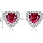 MABELLA Heart Simulated Red Ruby Pendant Necklace Stud Earrings Sterling Silver Jewelry Set for Women