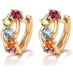 FANCIME 14K Solid Yellow Gold Genuine Amethyst Peridot Topaz Citrine Garnet Tiny/Small Hinged Huggie Cartilage Hoop Earrings Gemstone Dainty Delicate Fine Jewelry for Women Girls 12mm 15mm