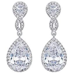 EVER FAITH Zircon Austrian Crystal Wedding 8-Shape Dangle Earrings Clear Silver-Tone