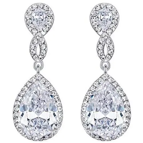 EVER FAITH Zircon Austrian Crystal Wedding 8-Shape Dangle Earrings Clear Silver-Tone EVER FAITH Zircon Austrian Crystal Wedding 8-Shape Dangle Earrings Clear Silver-Tone