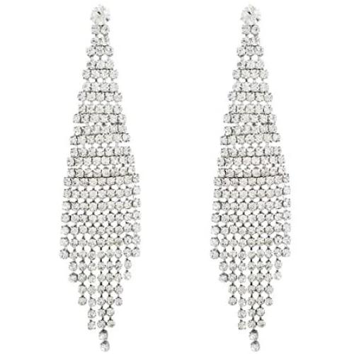 SELOVO Fashion Bohemia Women Long Tassel Link Fringe Dangly Earrings Clear Crystal